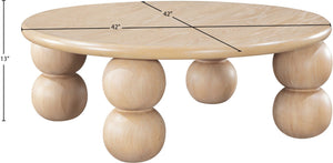 Meridian Furniture Kelvin Round Oak Veneer Coffee Table with Sculptural Ball Legs for Modern Living Room Natural 99064Natural-CT