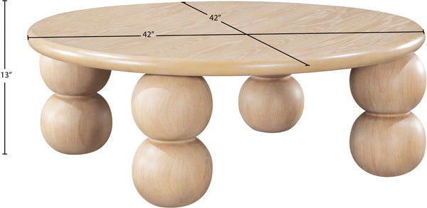 Meridian Furniture Kelvin Round Oak Veneer Coffee Table with Sculptural Ball Legs for Modern Living Room Natural 99064Natural-CT
