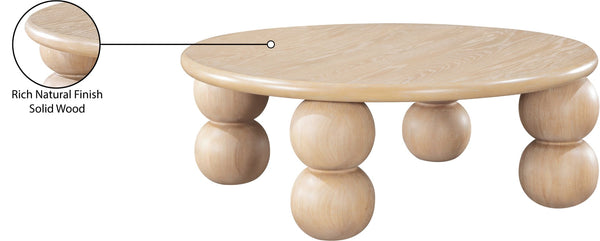 Meridian Furniture Kelvin Round Oak Veneer Coffee Table with Sculptural Ball Legs for Modern Living Room Natural 99064Natural-CT