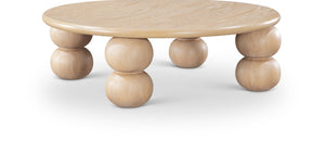 Meridian Furniture Kelvin Round Oak Veneer Coffee Table with Sculptural Ball Legs for Modern Living Room Natural 99064Natural-CT