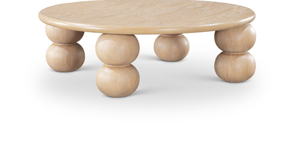 Meridian Furniture Kelvin Round Oak Veneer Coffee Table with Sculptural Ball Legs for Modern Living Room Natural 99064Natural-CT