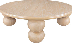 Meridian Furniture Kelvin Round Oak Veneer Coffee Table with Sculptural Ball Legs for Modern Living Room Natural 99064Natural-CT