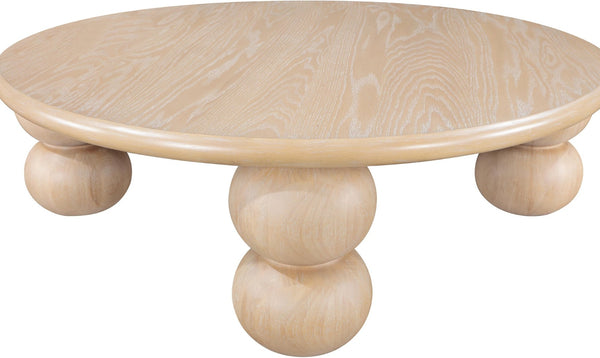 Meridian Furniture Kelvin Round Oak Veneer Coffee Table with Sculptural Ball Legs for Modern Living Room Natural 99064Natural-CT