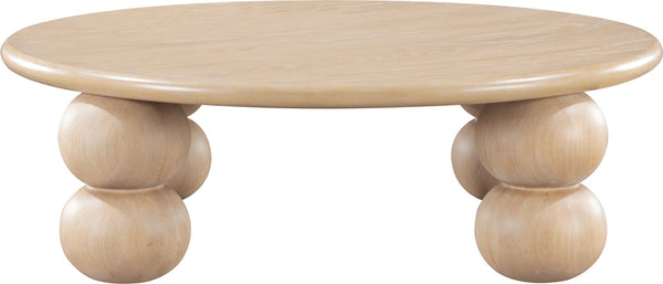 Meridian Furniture Kelvin Round Oak Veneer Coffee Table with Sculptural Ball Legs for Modern Living Room Natural 99064Natural-CT