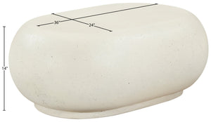 Meridian Furniture Pebble Shaped Fiberglass Concrete Coffee Table for Indoor Outdoor Organic Modern Living Spaces 36" W x 24" D x 14" H 99065Cream-CT
