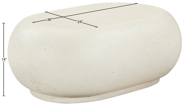 Meridian Furniture Pebble Shaped Fiberglass Concrete Coffee Table for Indoor Outdoor Organic Modern Living Spaces 36" W x 24" D x 14" H 99065Cream-CT