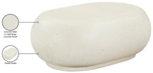 Meridian Furniture Pebble Shaped Fiberglass Concrete Coffee Table for Indoor Outdoor Organic Modern Living Spaces 36" W x 24" D x 14" H 99065Cream-CT