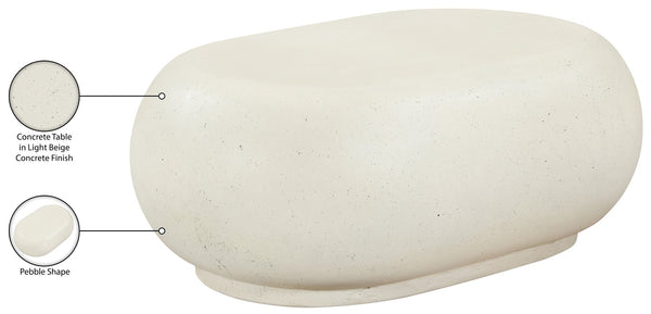 Meridian Furniture Pebble Shaped Fiberglass Concrete Coffee Table for Indoor Outdoor Organic Modern Living Spaces 36" W x 24" D x 14" H 99065Cream-CT