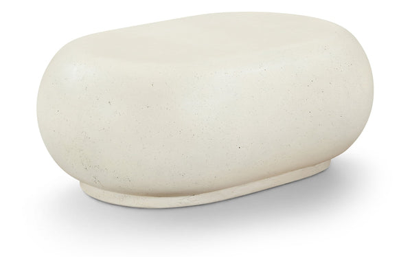 Meridian Furniture Pebble Shaped Fiberglass Concrete Coffee Table for Indoor Outdoor Organic Modern Living Spaces 36" W x 24" D x 14" H 99065Cream-CT