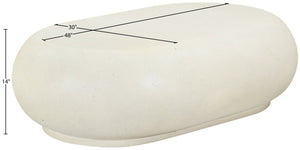 Meridian Furniture Pebble Shaped Fiberglass Concrete Coffee Table for Indoor Outdoor Organic Modern Living Spaces 48" W x 30" D x 14" H 99066Cream-CT