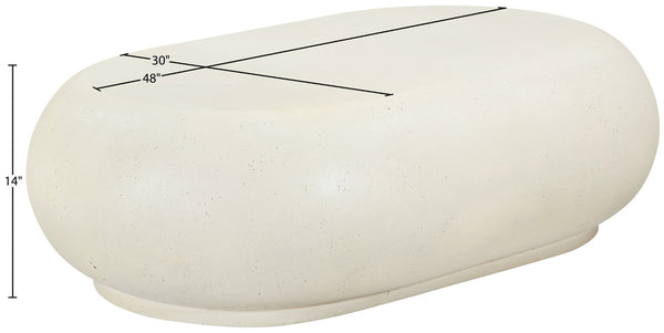 Meridian Furniture Pebble Shaped Fiberglass Concrete Coffee Table for Indoor Outdoor Organic Modern Living Spaces 48" W x 30" D x 14" H 99066Cream-CT