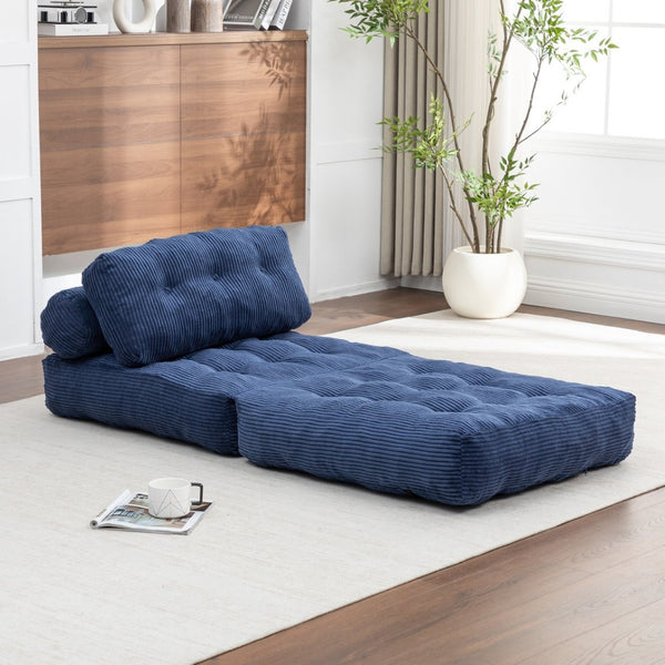 English Elm Folding Floor Sofa Bed Convertible Sleeper Chair with Shredded Foam Corded Fabric Dark Blue W2200P442795