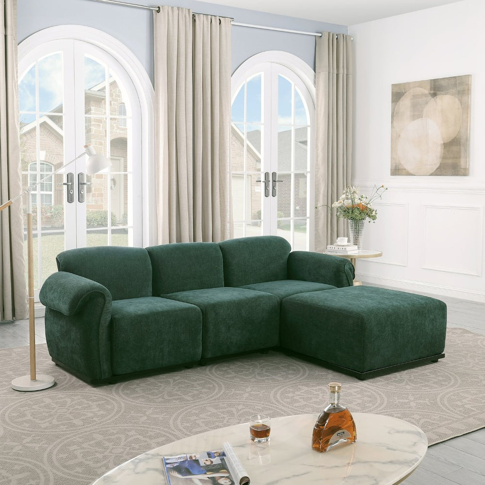 English Elm 102 Inch Linen Modular Sectional Sofa with Hidden Storage and Cloud Cushion Comfort Green W1099S00198