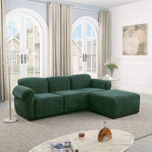 English Elm 102 Inch Linen Modular Sectional Sofa with Hidden Storage and Cloud Cushion Comfort Green W1099S00198
