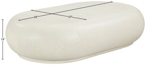 Meridian Furniture Pebble Shaped Fiberglass Concrete Coffee Table for Indoor Outdoor Organic Modern Living Spaces 59" W x 37" D x 14" H 99069Cream-CT