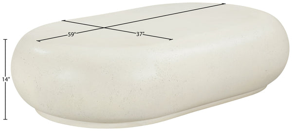 Meridian Furniture Pebble Shaped Fiberglass Concrete Coffee Table for Indoor Outdoor Organic Modern Living Spaces 59" W x 37" D x 14" H 99069Cream-CT