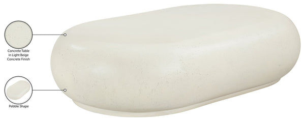 Meridian Furniture Pebble Shaped Fiberglass Concrete Coffee Table for Indoor Outdoor Organic Modern Living Spaces 59" W x 37" D x 14" H 99069Cream-CT