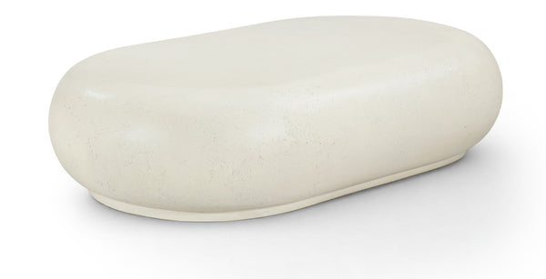 Meridian Furniture Pebble Shaped Fiberglass Concrete Coffee Table for Indoor Outdoor Organic Modern Living Spaces 59" W x 37" D x 14" H 99069Cream-CT
