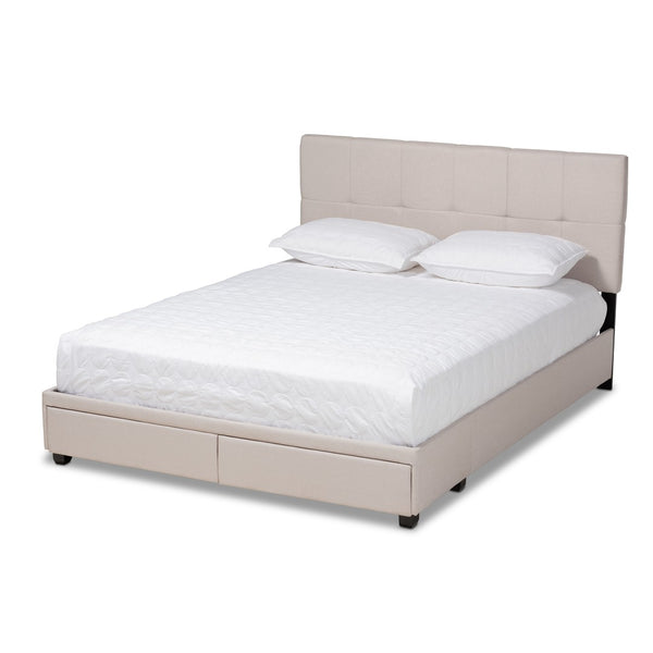 Baxton Studio Baxton Studio Netti Modern Queen Platform Bed with Storage Drawers & Biscuit Tufted Upholstery Netti-Beige-Queen