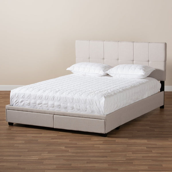 Baxton Studio Baxton Studio Netti Modern Queen Platform Bed with Storage Drawers & Biscuit Tufted Upholstery Netti-Beige-Queen