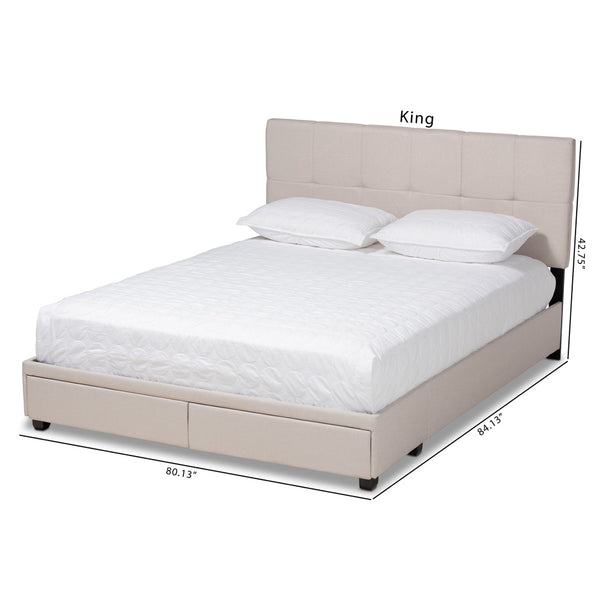 Baxton Studio Baxton Studio Netti Modern Queen Platform Bed with Storage Drawers & Biscuit Tufted Upholstery Netti-Beige-Queen