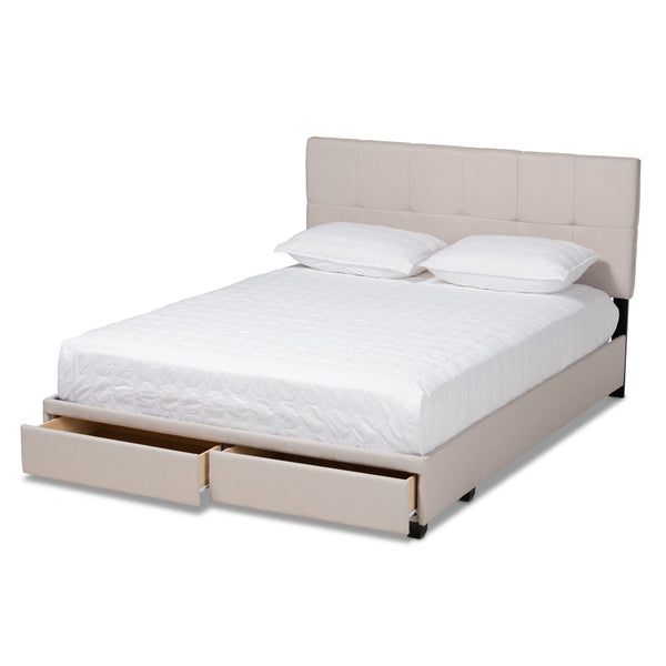 Baxton Studio Baxton Studio Netti Modern Queen Platform Bed with Storage Drawers & Biscuit Tufted Upholstery Netti-Beige-Queen