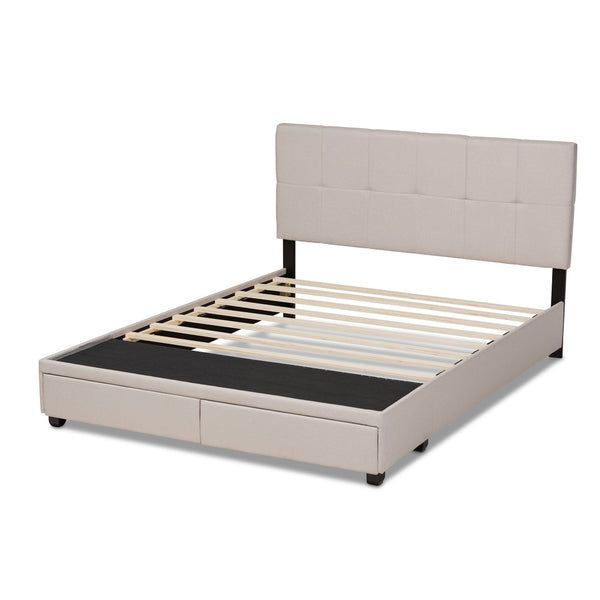 Baxton Studio Baxton Studio Netti Modern Queen Platform Bed with Storage Drawers & Biscuit Tufted Upholstery Netti-Beige-Queen