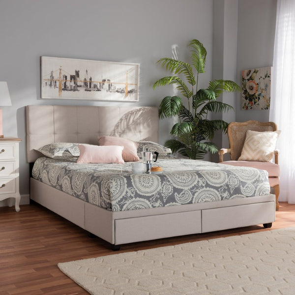 Baxton Studio Baxton Studio Netti Modern Queen Platform Bed with Storage Drawers & Biscuit Tufted Upholstery Netti-Beige-Queen
