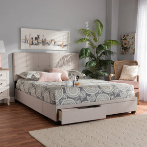 Baxton Studio Baxton Studio Netti Modern Queen Platform Bed with Storage Drawers & Biscuit Tufted Upholstery Netti-Beige-Queen