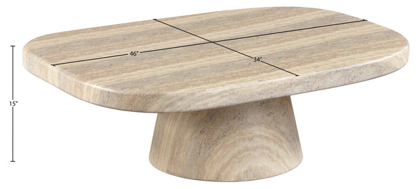 Meridian Furniture Prato Sculptural Concrete Oval Coffee Table with Art Deco Pedestal Base for Indoor Outdoor Use Travertine 99070Travertine-CT