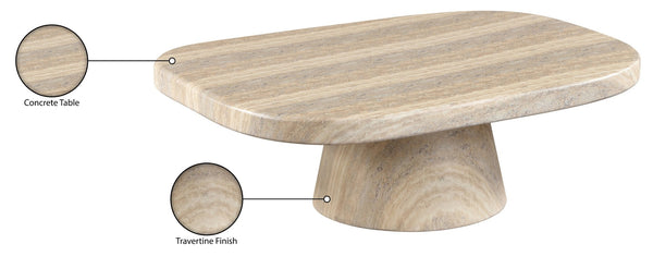Meridian Furniture Prato Sculptural Concrete Oval Coffee Table with Art Deco Pedestal Base for Indoor Outdoor Use Travertine 99070Travertine-CT