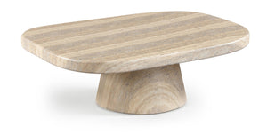 Meridian Furniture Prato Sculptural Concrete Oval Coffee Table with Art Deco Pedestal Base for Indoor Outdoor Use Travertine 99070Travertine-CT