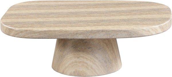 Meridian Furniture Prato Sculptural Concrete Oval Coffee Table with Art Deco Pedestal Base for Indoor Outdoor Use Travertine 99070Travertine-CT