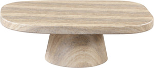 Meridian Furniture Prato Sculptural Concrete Oval Coffee Table with Art Deco Pedestal Base for Indoor Outdoor Use Travertine 99070Travertine-CT