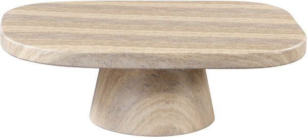 Meridian Furniture Prato Sculptural Concrete Oval Coffee Table with Art Deco Pedestal Base for Indoor Outdoor Use Travertine 99070Travertine-CT