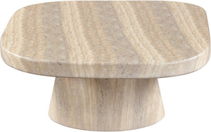 Meridian Furniture Prato Sculptural Concrete Oval Coffee Table with Art Deco Pedestal Base for Indoor Outdoor Use Travertine 99070Travertine-CT