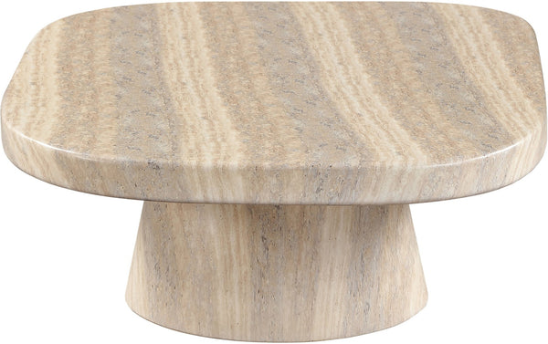 Meridian Furniture Prato Sculptural Concrete Oval Coffee Table with Art Deco Pedestal Base for Indoor Outdoor Use Travertine 99070Travertine-CT