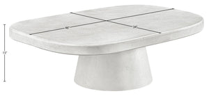 Meridian Furniture Prato Sculptural Concrete Oval Coffee Table with Art Deco Pedestal Base for Indoor Outdoor Use White 99070White-CT