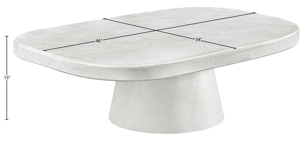 Meridian Furniture Prato Sculptural Concrete Oval Coffee Table with Art Deco Pedestal Base for Indoor Outdoor Use White 99070White-CT