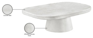 Meridian Furniture Prato Sculptural Concrete Oval Coffee Table with Art Deco Pedestal Base for Indoor Outdoor Use White 99070White-CT