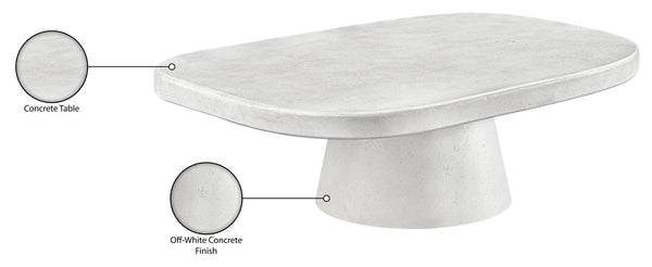 Meridian Furniture Prato Sculptural Concrete Oval Coffee Table with Art Deco Pedestal Base for Indoor Outdoor Use White 99070White-CT
