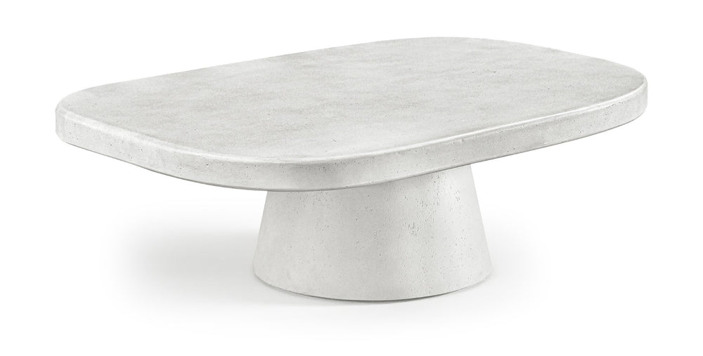 Meridian Furniture Prato Sculptural Concrete Oval Coffee Table with Art Deco Pedestal Base for Indoor Outdoor Use White 99070White-CT