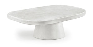 Meridian Furniture Prato Sculptural Concrete Oval Coffee Table with Art Deco Pedestal Base for Indoor Outdoor Use White 99070White-CT