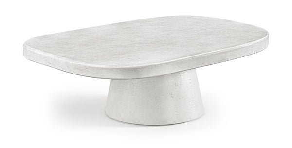 Meridian Furniture Prato Sculptural Concrete Oval Coffee Table with Art Deco Pedestal Base for Indoor Outdoor Use White 99070White-CT