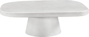 Meridian Furniture Prato Sculptural Concrete Oval Coffee Table with Art Deco Pedestal Base for Indoor Outdoor Use White 99070White-CT