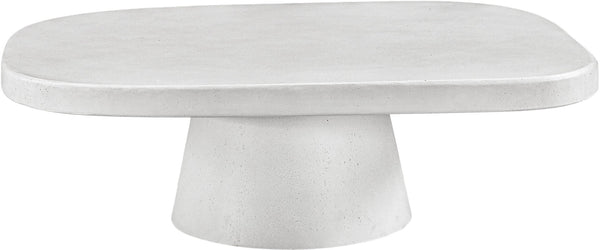 Meridian Furniture Prato Sculptural Concrete Oval Coffee Table with Art Deco Pedestal Base for Indoor Outdoor Use White 99070White-CT