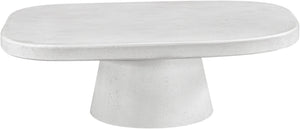 Meridian Furniture Prato Sculptural Concrete Oval Coffee Table with Art Deco Pedestal Base for Indoor Outdoor Use White 99070White-CT