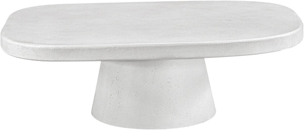Meridian Furniture Prato Sculptural Concrete Oval Coffee Table with Art Deco Pedestal Base for Indoor Outdoor Use White 99070White-CT