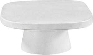 Meridian Furniture Prato Sculptural Concrete Oval Coffee Table with Art Deco Pedestal Base for Indoor Outdoor Use White 99070White-CT