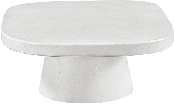Meridian Furniture Prato Sculptural Concrete Oval Coffee Table with Art Deco Pedestal Base for Indoor Outdoor Use White 99070White-CT
